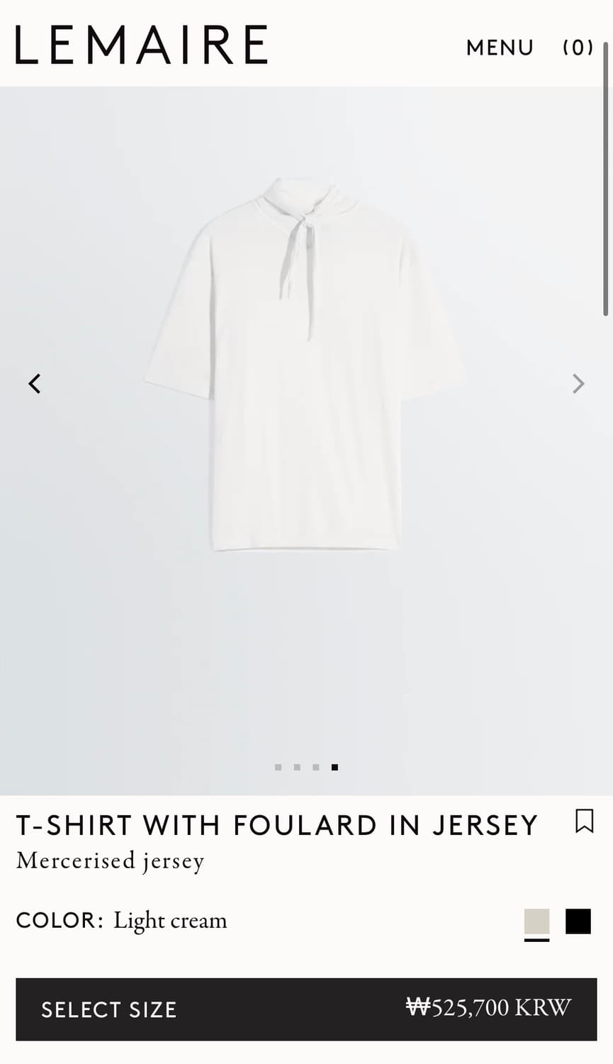 [XS,S,M]르메르 26ss FOULARD 스카프 티셔츠/라이트크림 상품이미지4