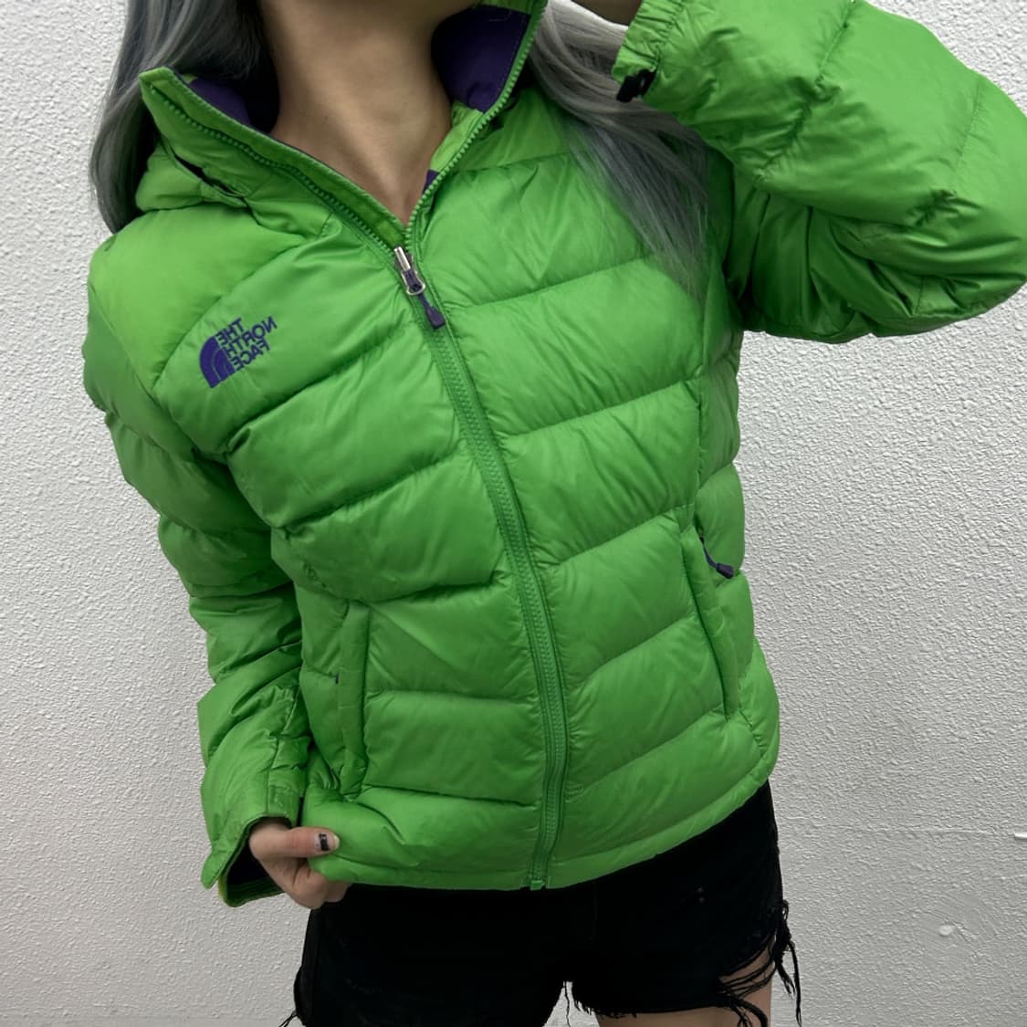 노스페이스 퍼플로고 그린 후드패딩 90 상품이미지1