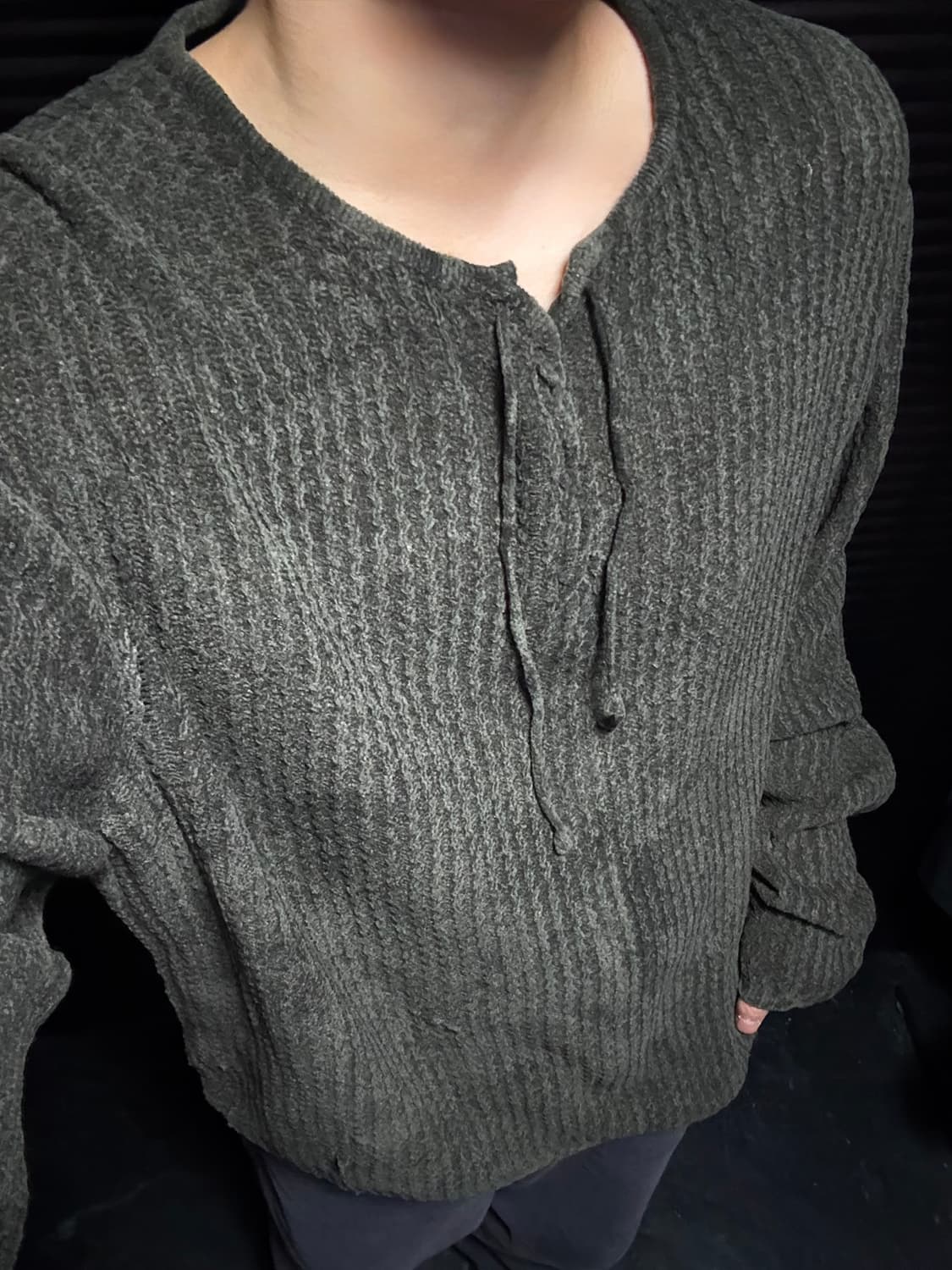 LAFORM 헨리넥 가슴 끈 와플 니트 벌룬 차콜 고스 펑크 락시크 일본 상품이미지2