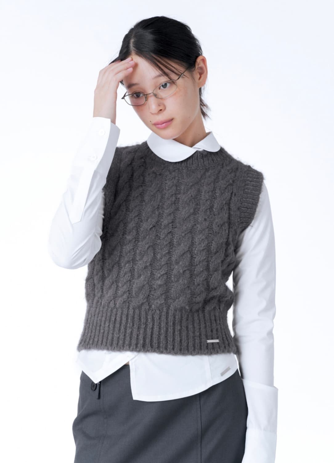 미세키 서울 케이블 니트 베스트 차콜 조끼  상품이미지3