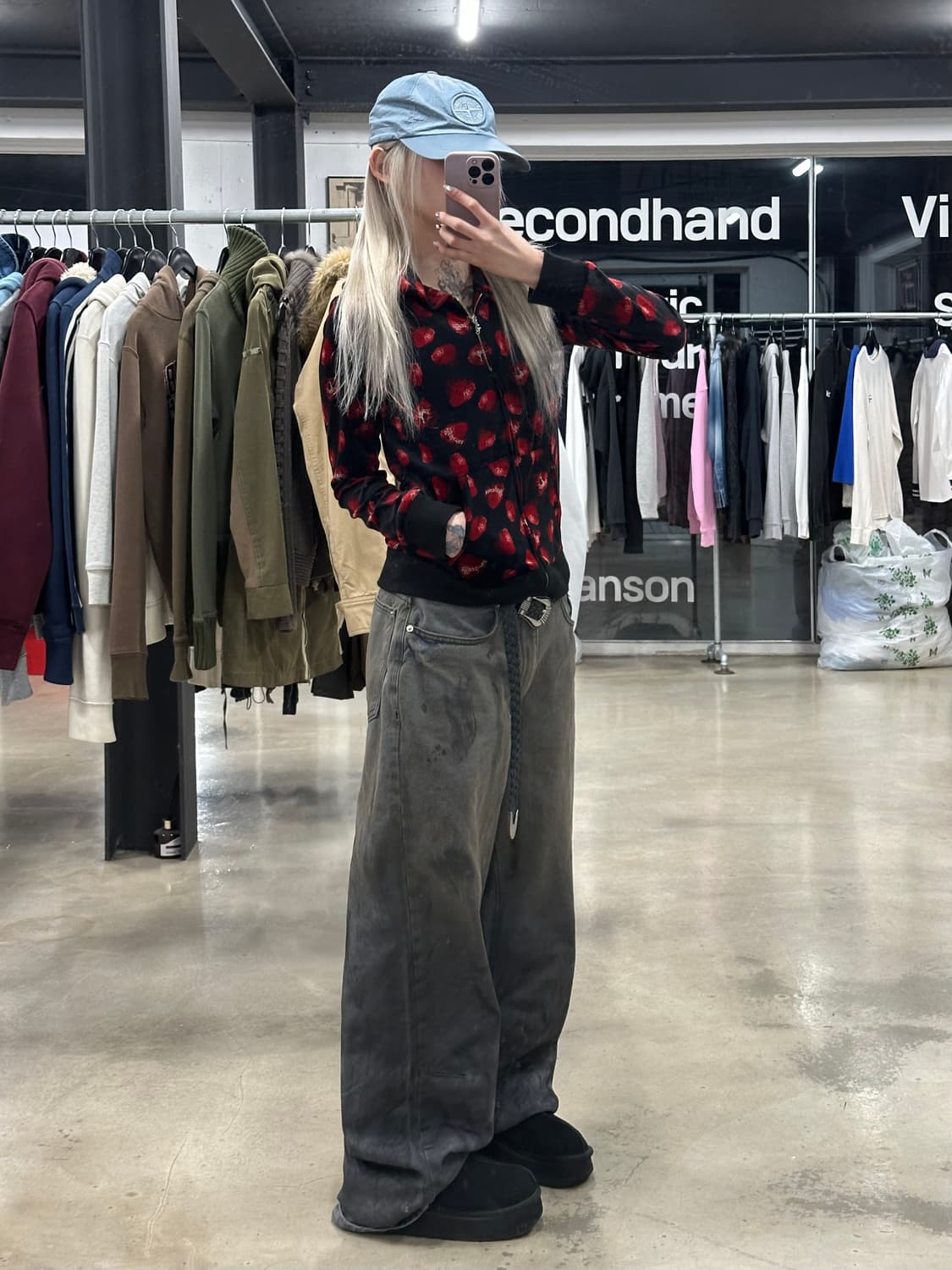 히스테릭 글래머 스컬베리 해골 딸기 벨벳 후드집업 상품이미지3