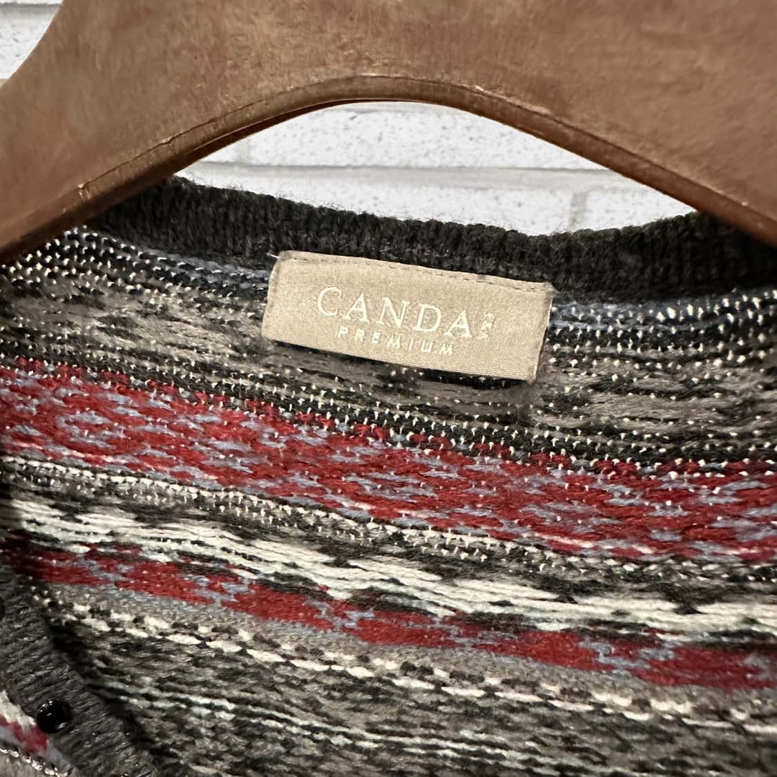 USA VINTAGE 니트 집업 가디건 노르딕 패턴 배색 디테일 블루 상품이미지6