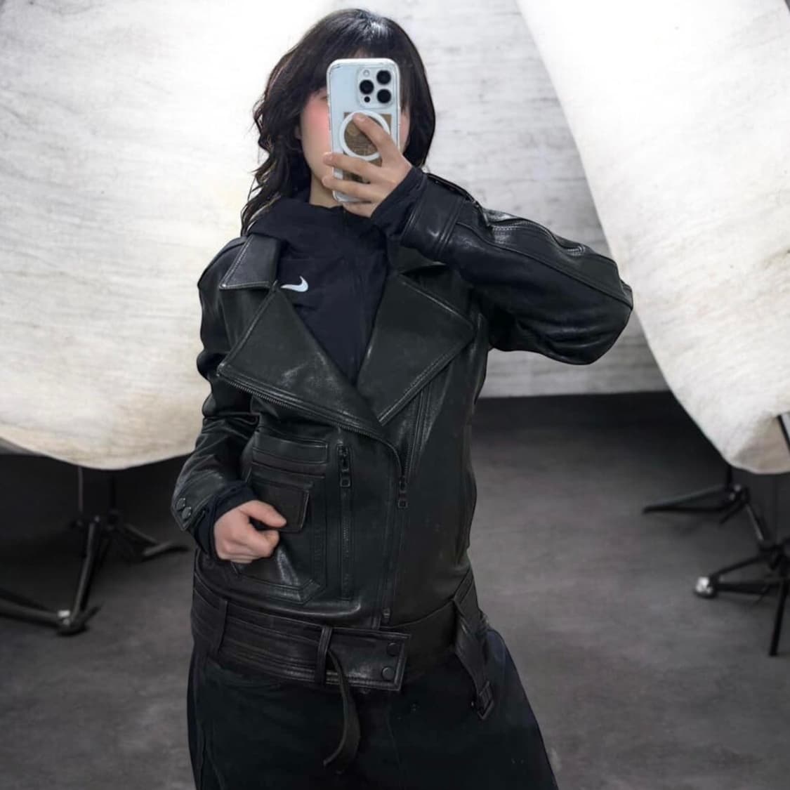 사선 지퍼 멀티포켓 디테일 양가죽 레더자켓 상품이미지1