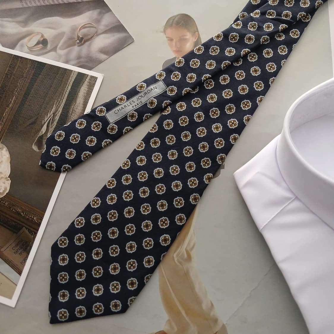 샤를주르당 실크 네이비 플라워 넥타이 8.2cm A+~A등급 K18748 상품이미지4