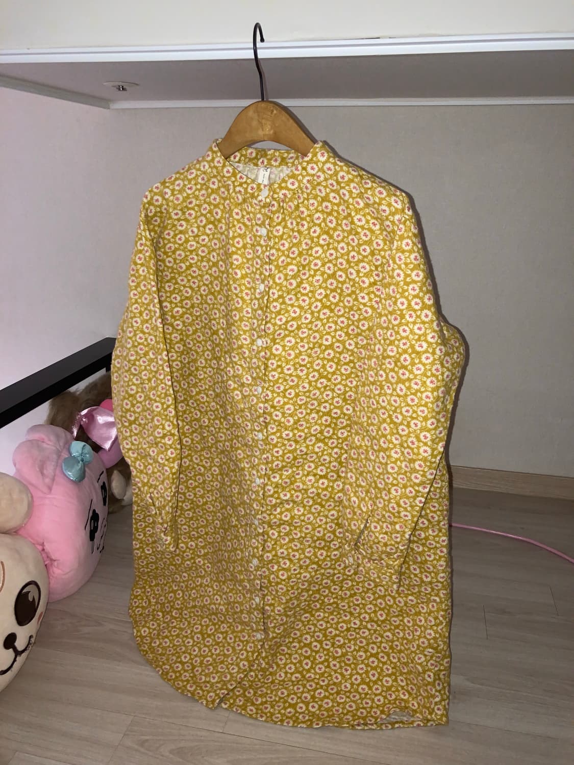 하구미 모리걸 너드미 겨자 레이어드 잔꽃 원피스 뜨개 니트 베스트 리바이 상품이미지4