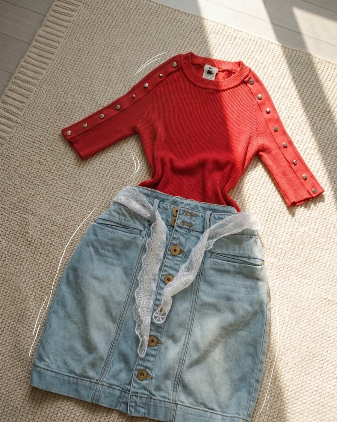 Sov. 견장 버튼 골지 니트 (코랄 레드/상태 최상) 상품이미지1