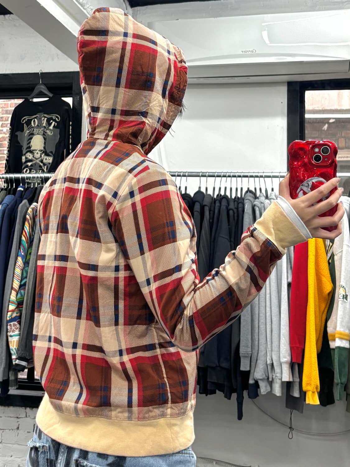 베이프 레드&체크 리버시블 후드집업 상품이미지9