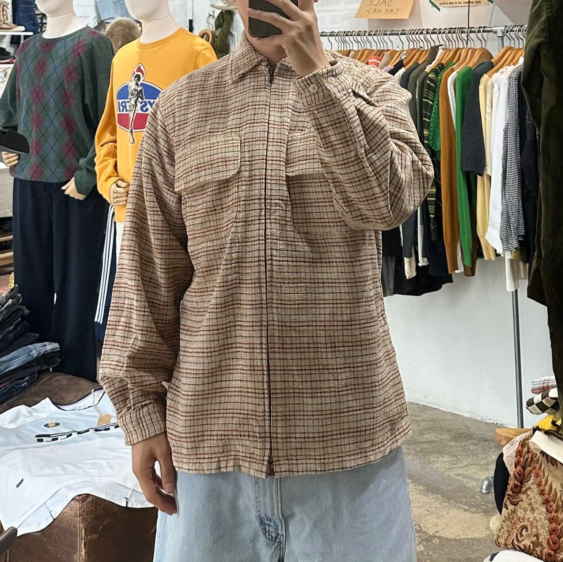 (착용컷) MILK BAR CLUB 체크 집업 자켓 (남성용 100) 상품이미지3