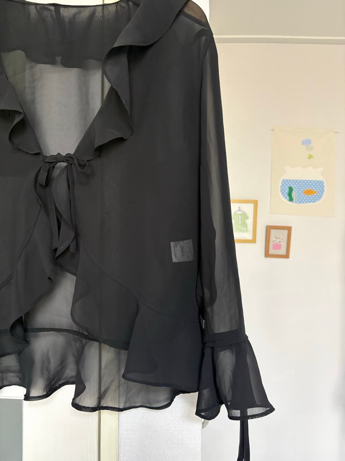 블랙 프릴 시스루 가디건 상품이미지4