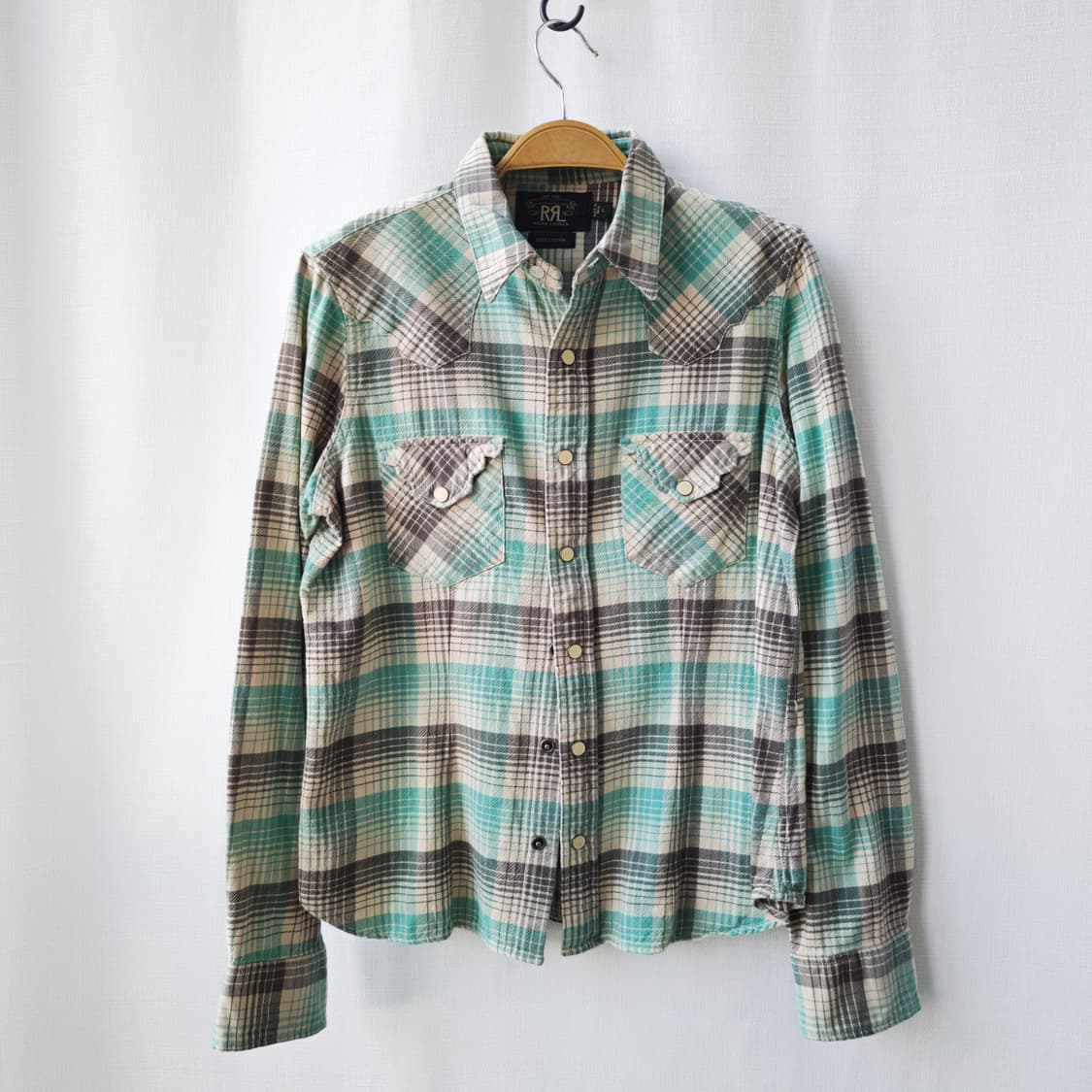 더블알엘 RRL 랄프로렌 플래드 웨스턴 셔츠 민트 차콜 그레이 L 상품이미지1