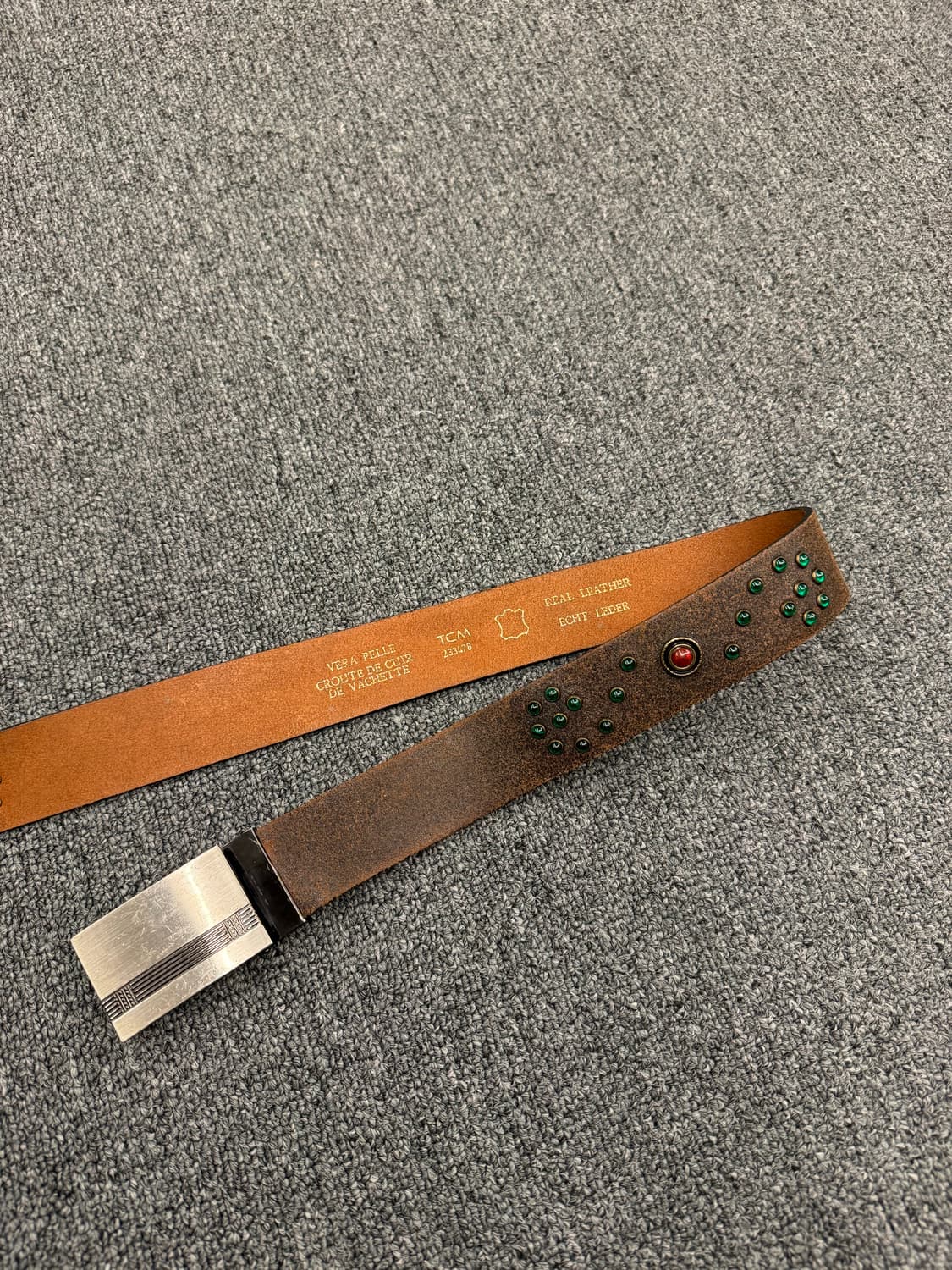 TCM Real Leather 빈티지 웨스턴잼스톤 브라운 가죽 벨트 상품이미지2