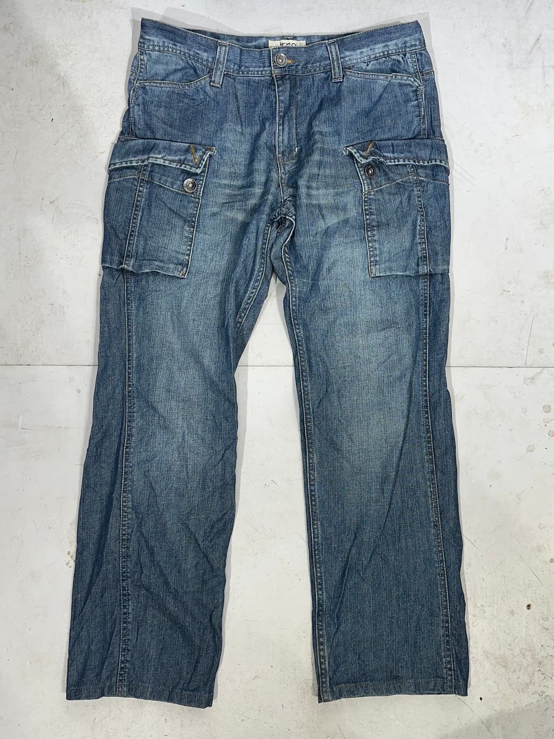 일본 빈티지 중청 대대장 와이드 포켓 디테일 데님 카고 팬츠 청바지 L 상품이미지4