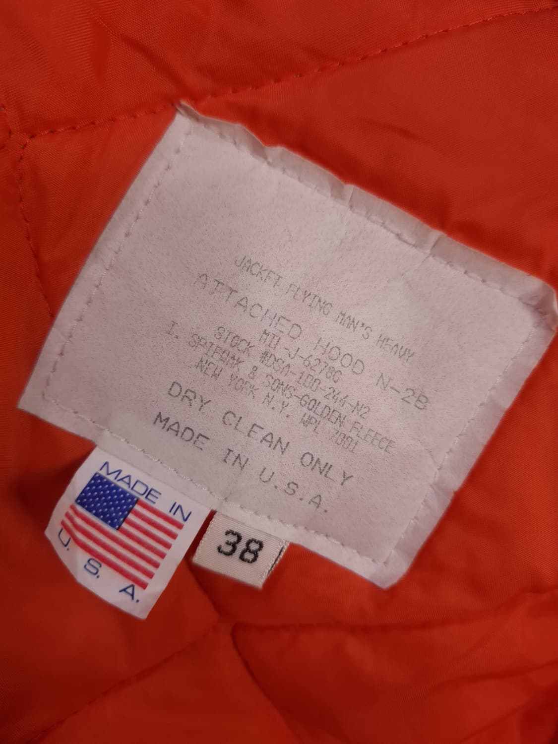 오리지날 90's 미국제조 스피왁 미공군 민수용 N-2B 파카 상품이미지3