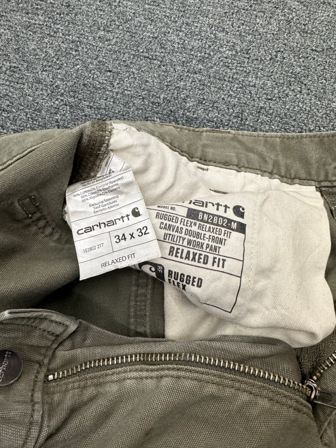 칼하트 빈티지 모스그린 더블니 워크팬츠 상품이미지4