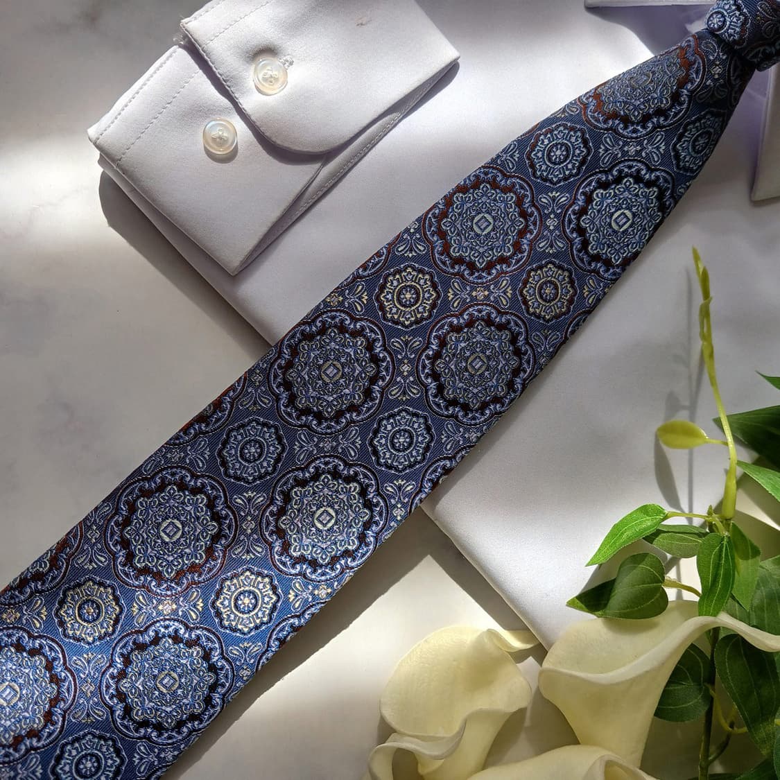 빨질레리 실크 블루 페이즐리 넥타이 8.6cm S~A+등급 E797 상품이미지4