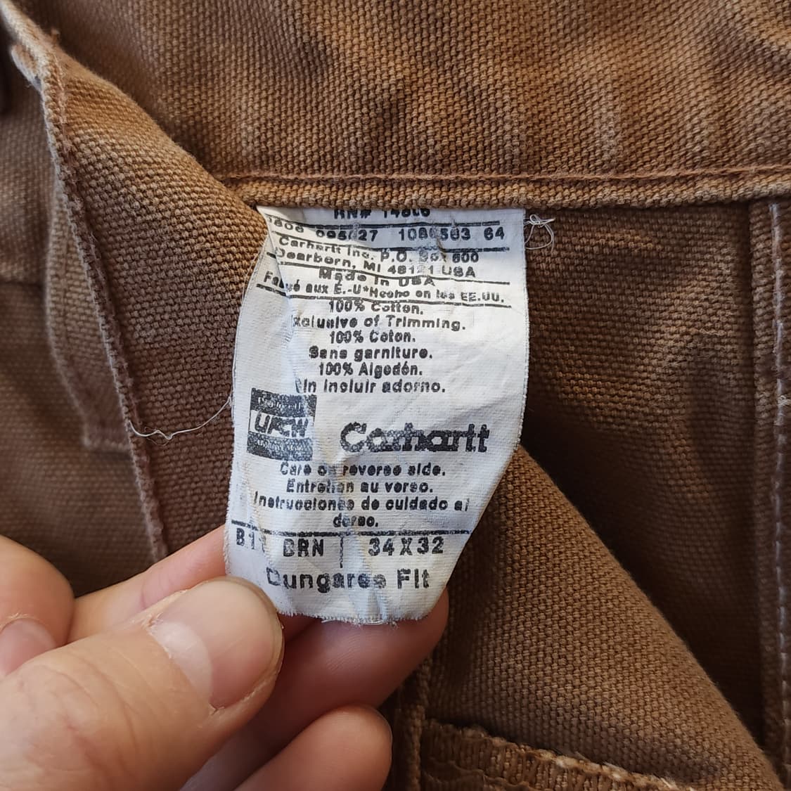 칼하트 싱글니 카펜터 워크팬츠 칼하트 브라운 덕캔버스 34x32 상품이미지7