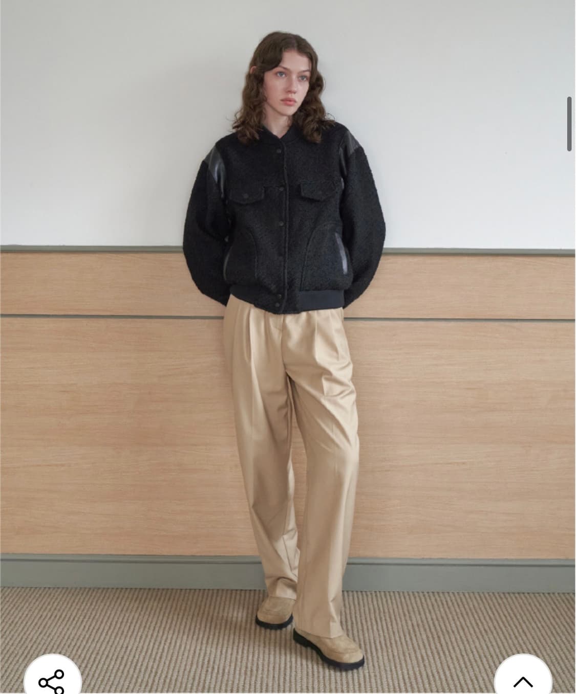 ouro 아우로 트위드 부클 울 봄버자켓 레더 배색 블루종 자켓 상품이미지4