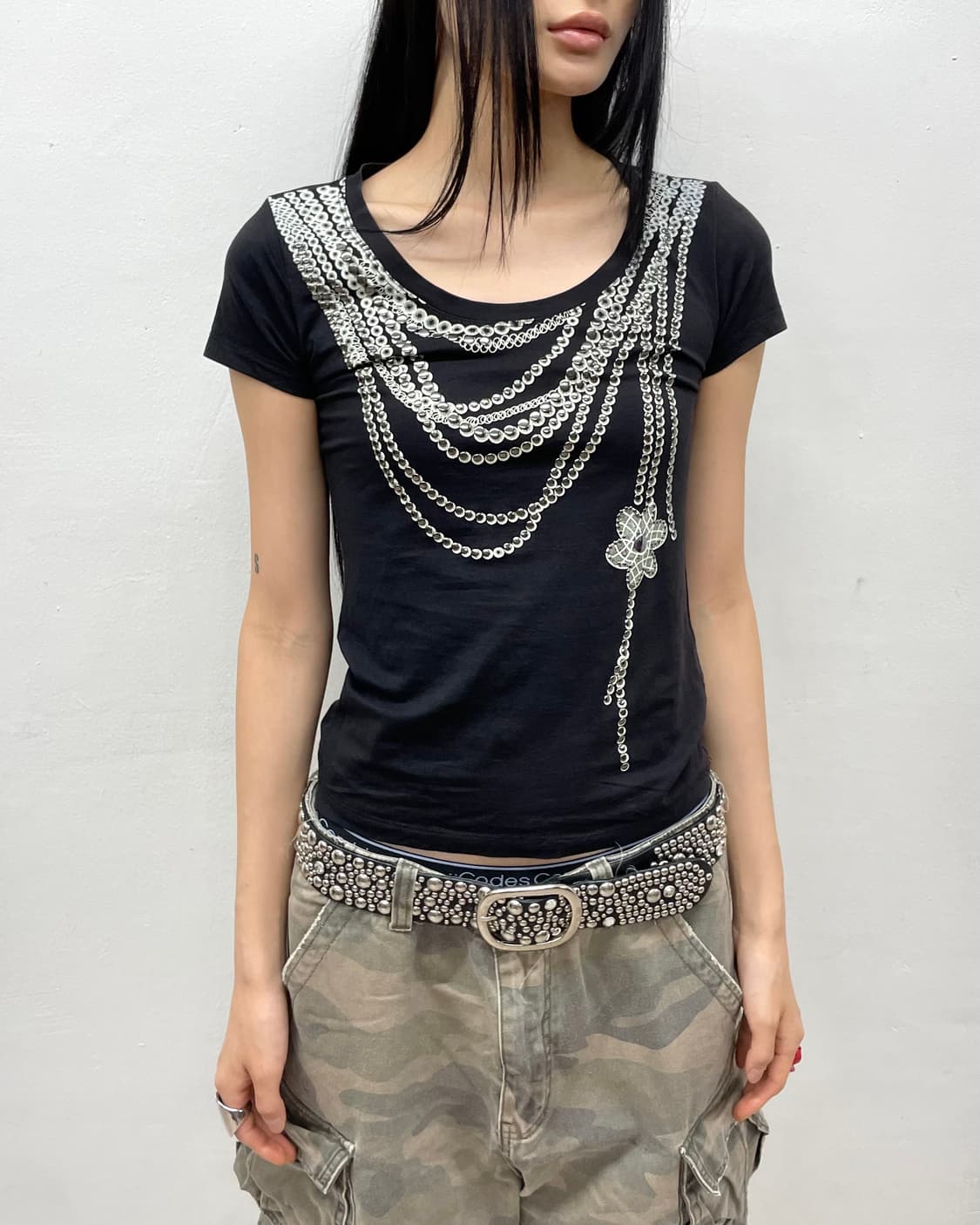 rope stud black t-shirt  상품이미지4
