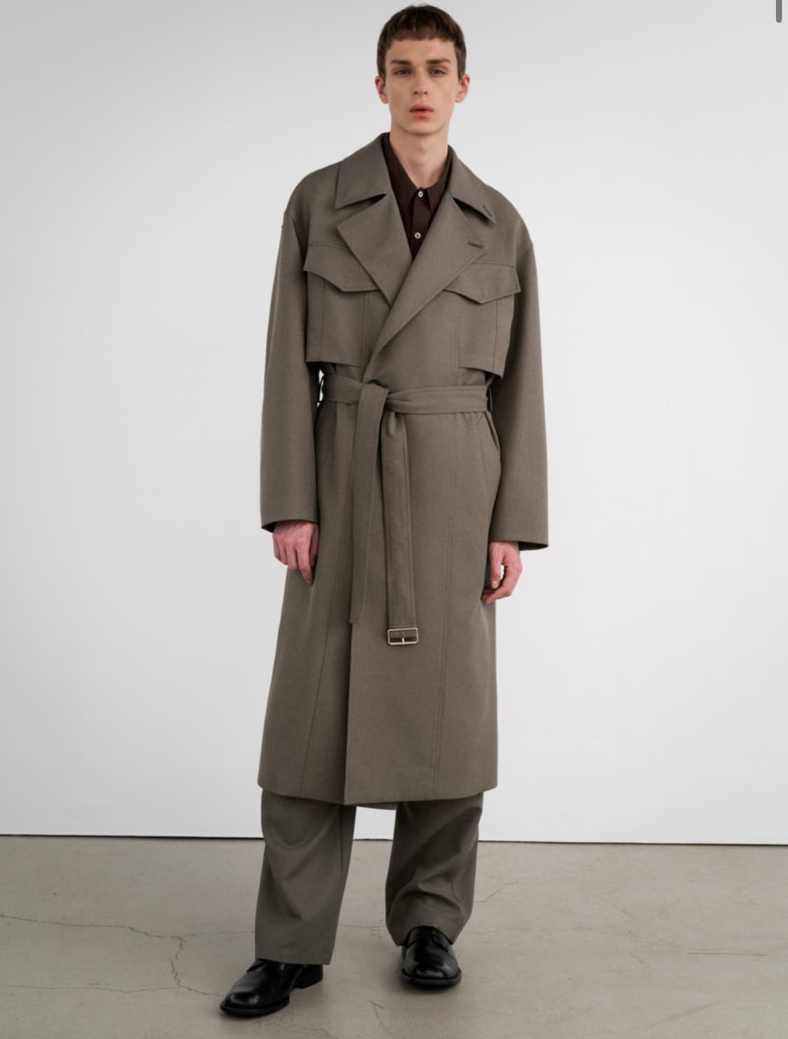 [인사일런스]SASAKI 더블 포켓 트렌치코트 MELANGE BROWN  상품이미지1