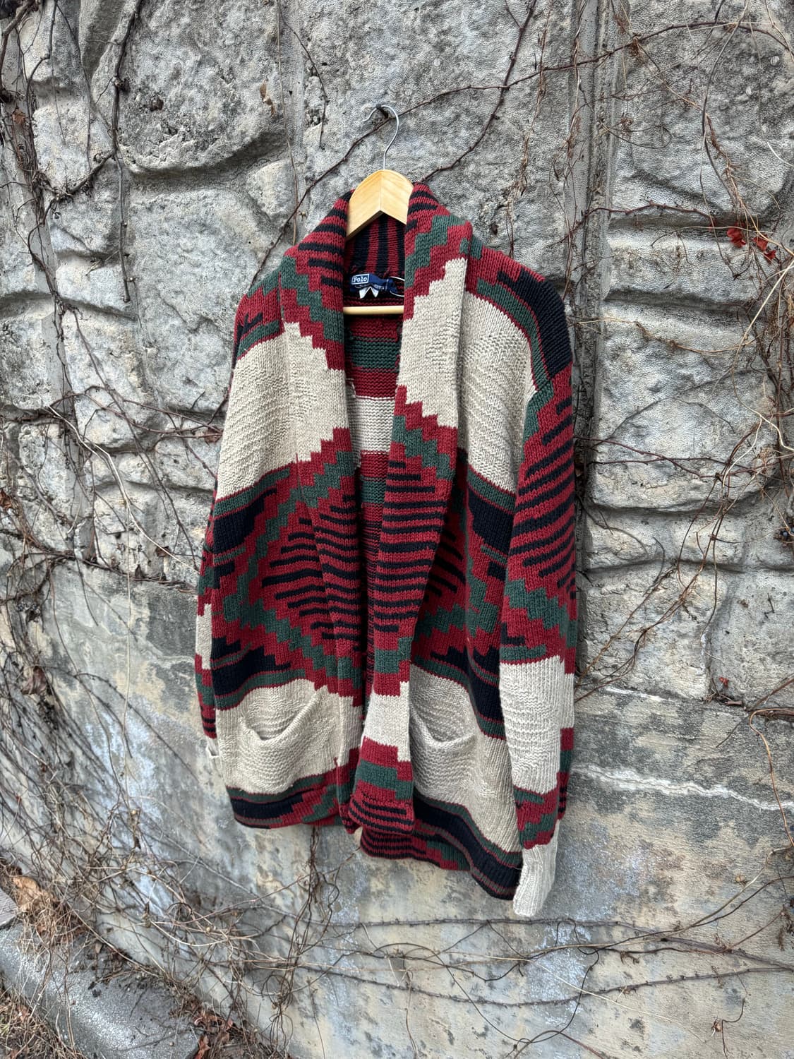 80~90s 폴로 랄프로렌 나바호 패턴 네이티브 문양 핸드 니트 가디건 상품이미지3