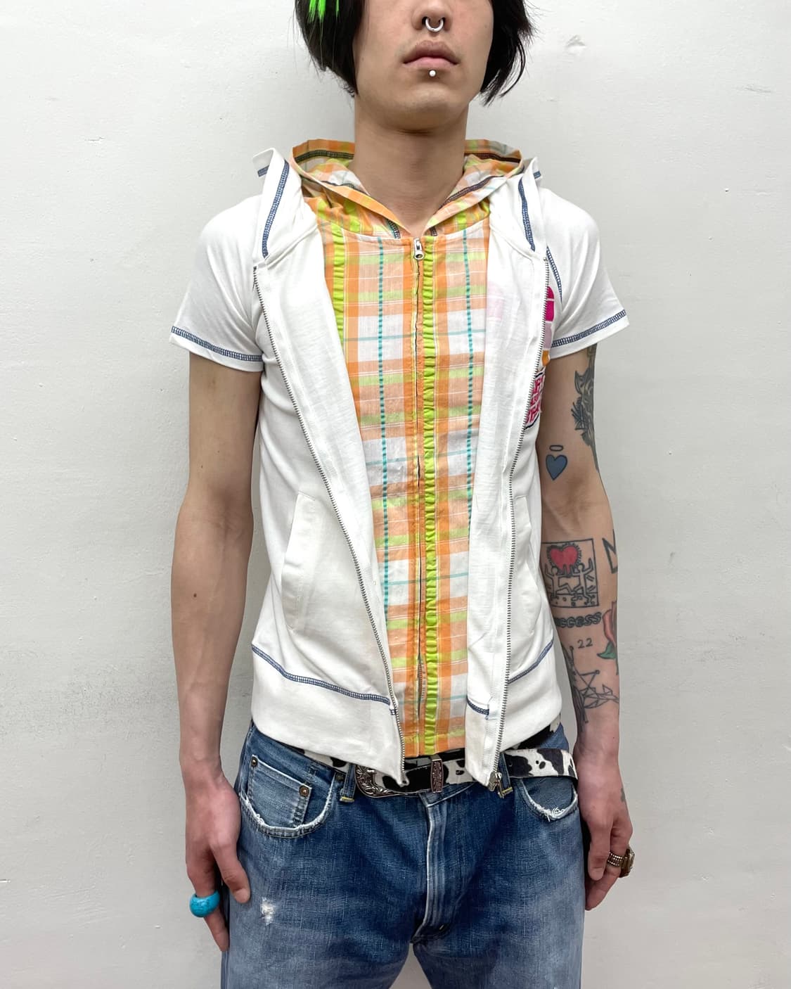 Hawaiian Layered Checkered Hooded T 상품이미지3