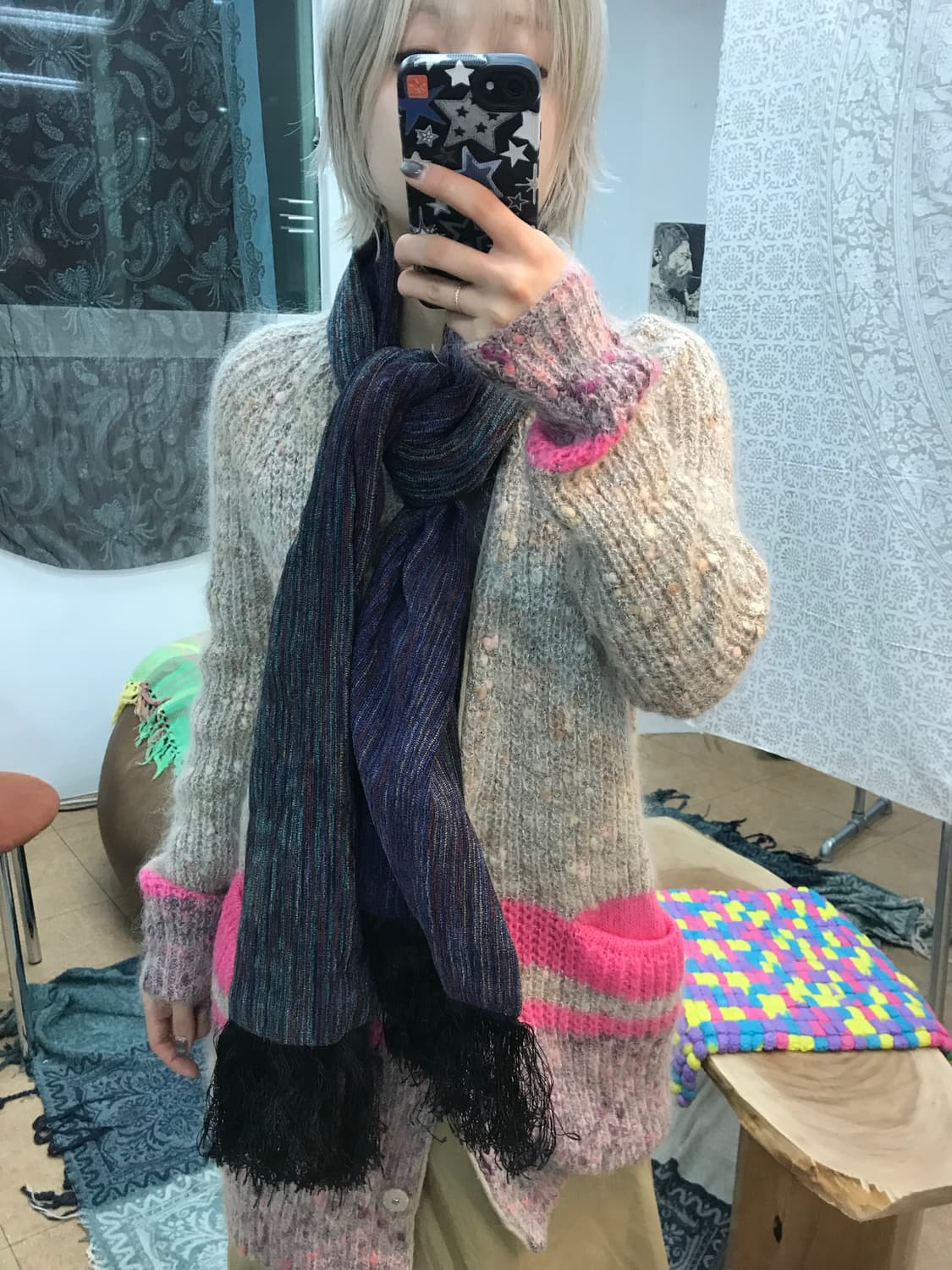 빈티지 스트라이프 퍼플 목도리 머플러 상품이미지2