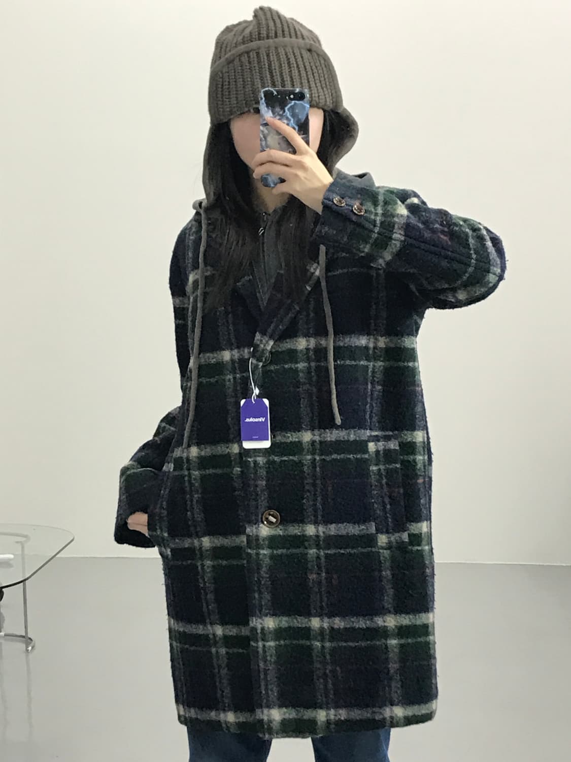 jpn 울 체크 코트 상품이미지2