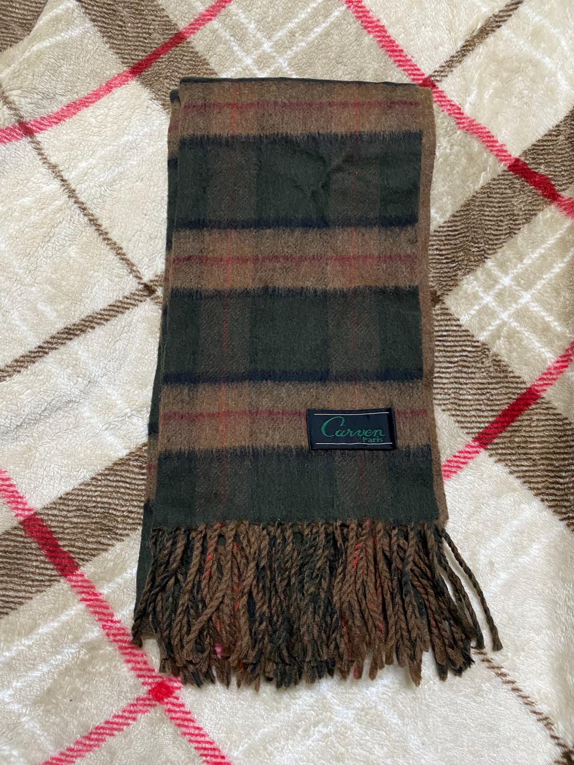 Carven 카르벵 paris 캐시울 타탄 체크 머플러 브라운&카키 상품이미지1