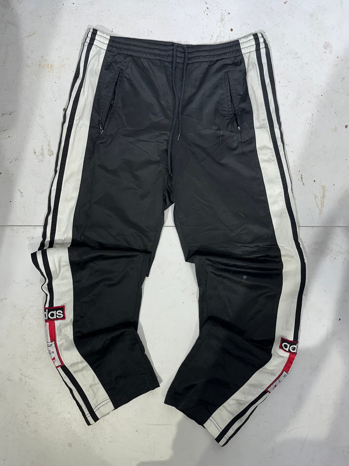 90s 아디다스 블랙 화이트 사이드 버튼 스냅 팬츠 추리닝 바지  상품이미지4
