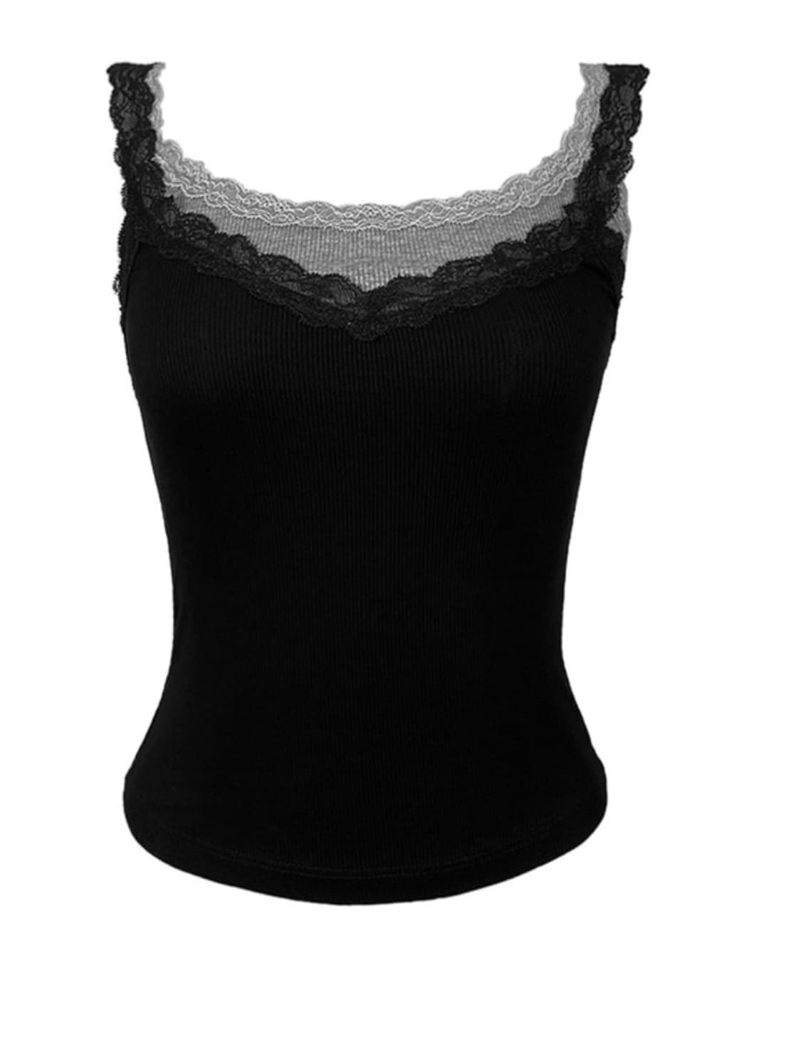 투머치택스 레이어드 레이스 나시 블랙 상품이미지2