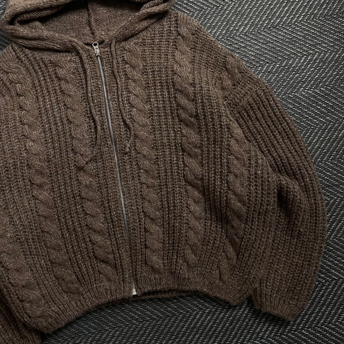 빈티지 후드 케이블 스웨터 브라운 자켓 o 4163 상품이미지2
