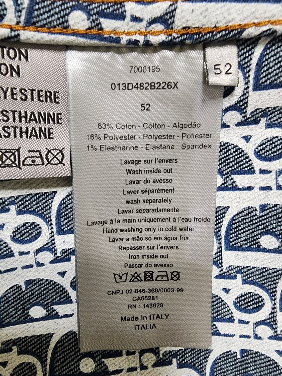 디올 오블리크 데님 블루종 52사이즈 상품이미지5