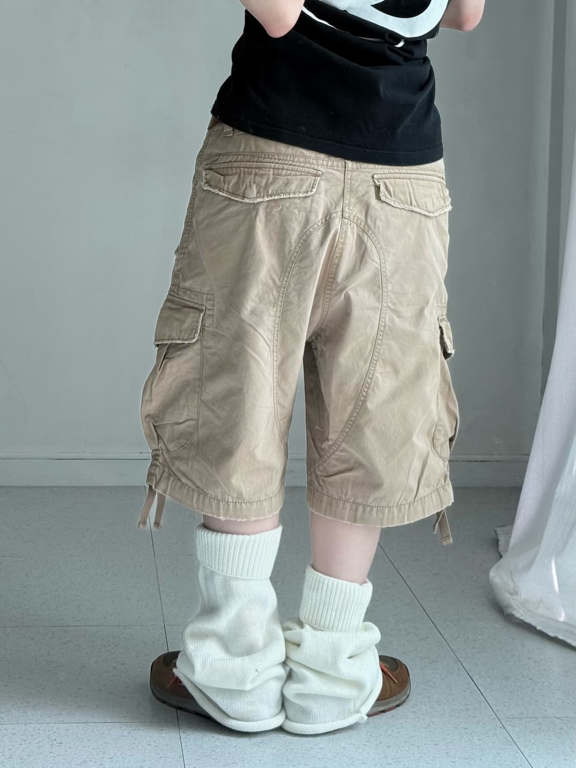 빈티지 베이지 카고 버뮤다 팬츠 상품이미지4
