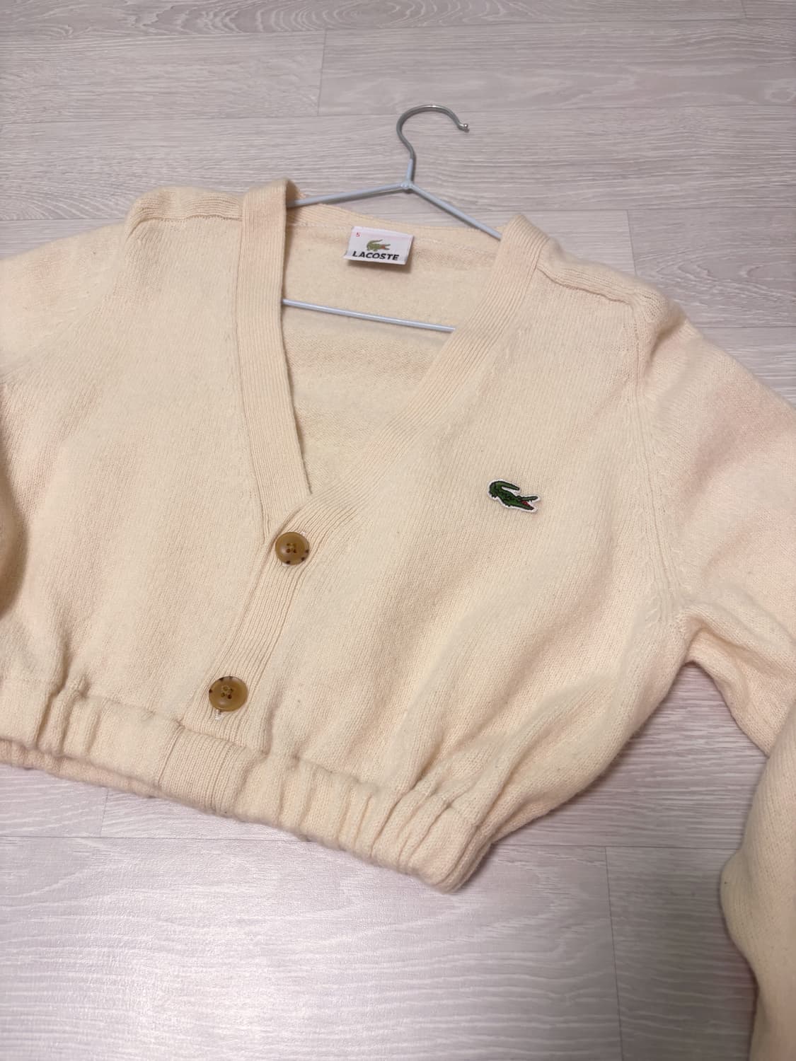 일본 빈티지 라코스테 베이지 아이보리 크롭 가디건 상품이미지2