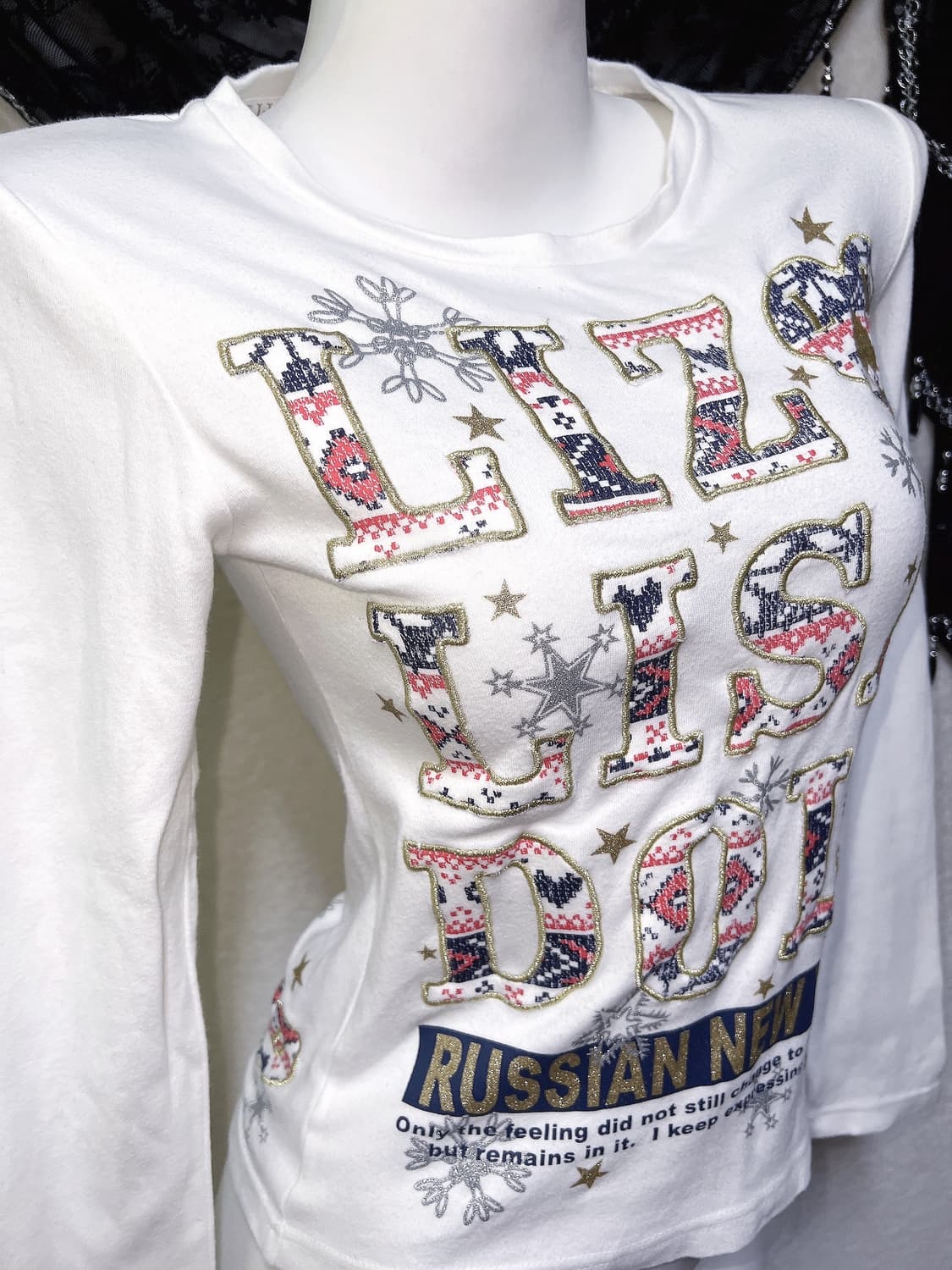 리즈리사돌 헤이세이 갸루 키치 펑크 핀터 레터링 글리터 핀터 긴팔탑 상품이미지2