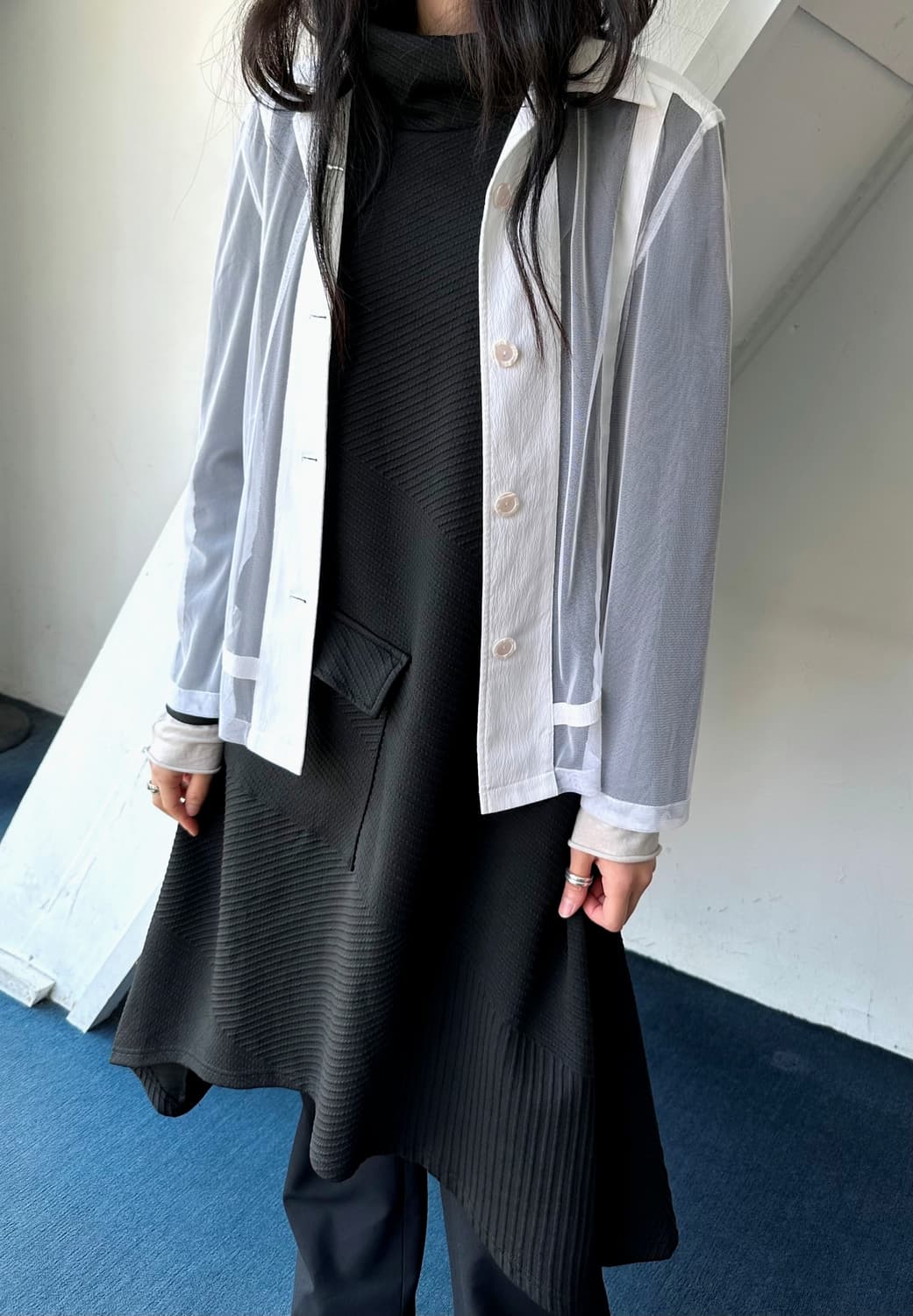 Sheer fabric design mesh blouse shirt 상품이미지10