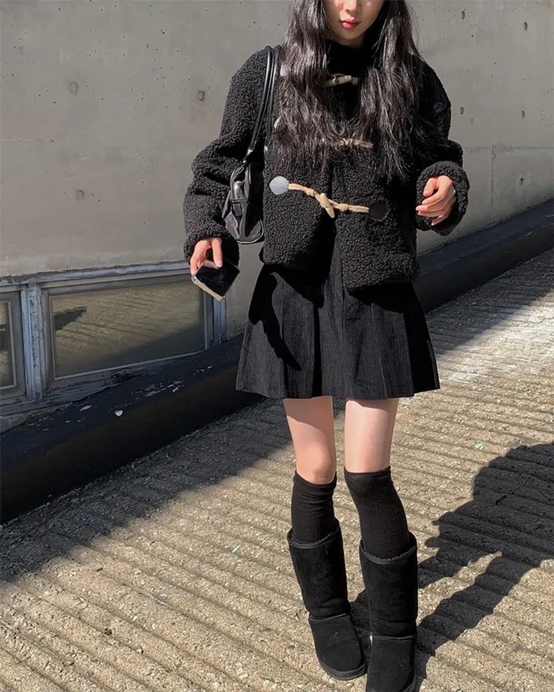 [품절상품] 애니원모어 양털 더플 숏 떡볶이 자켓 코트 블랙 상품이미지2