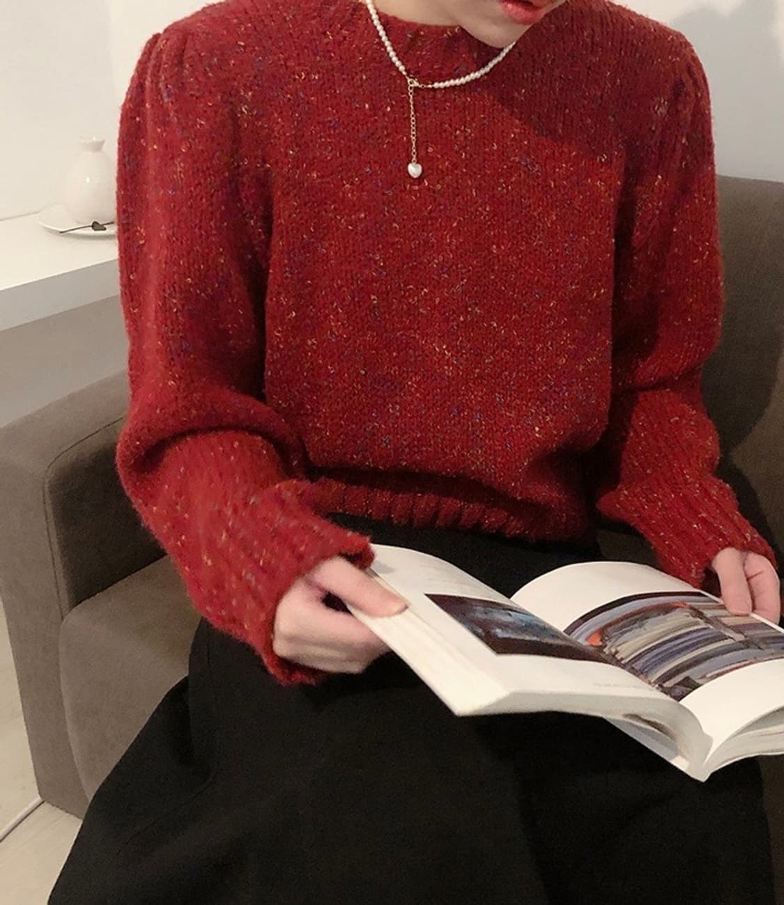 크리스마스 레드 보카시 울 니트 스웨터 연말 상품이미지7