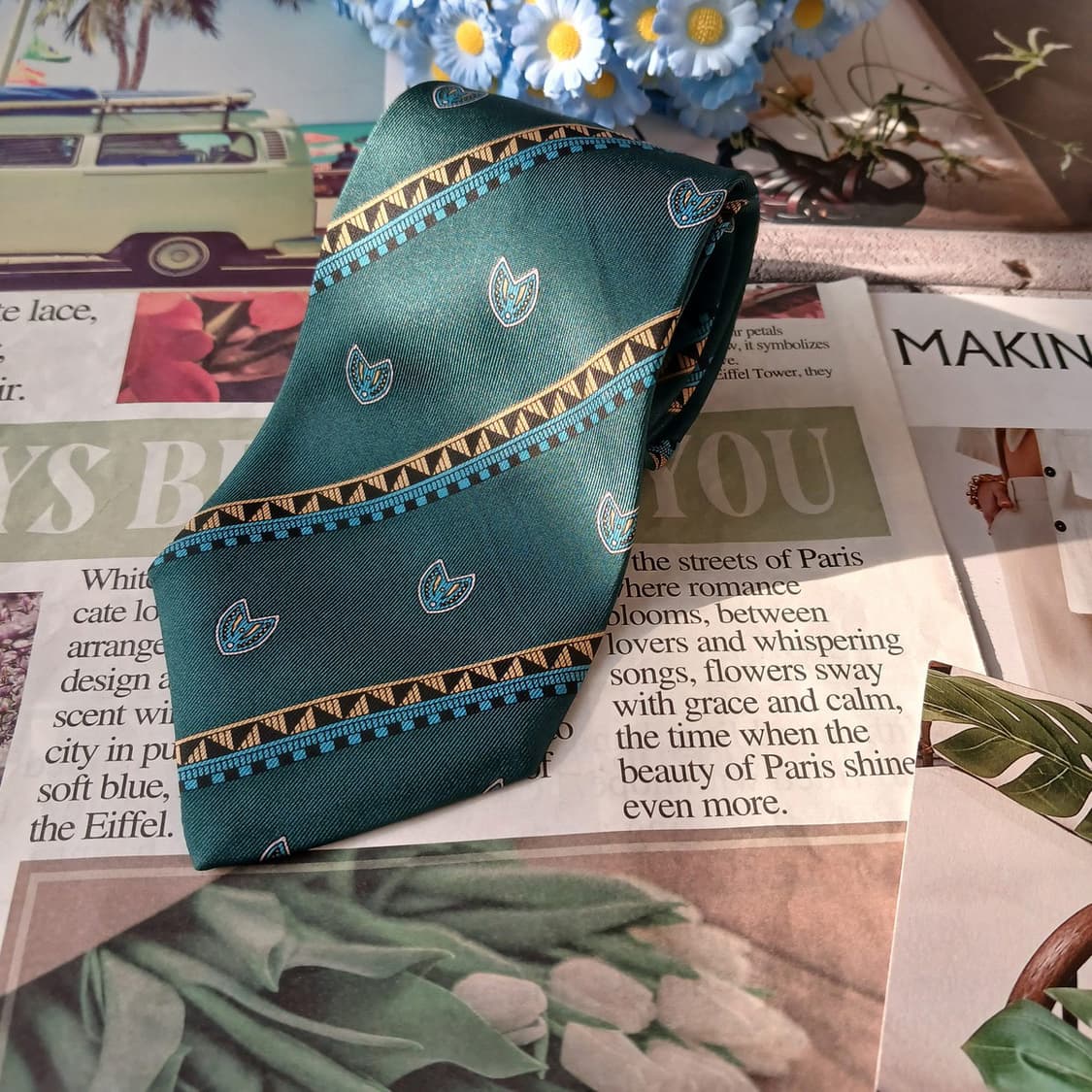 로샤스 실크 그린 패턴 넥타이 8.5cm A+~A등급 A19642 상품이미지4