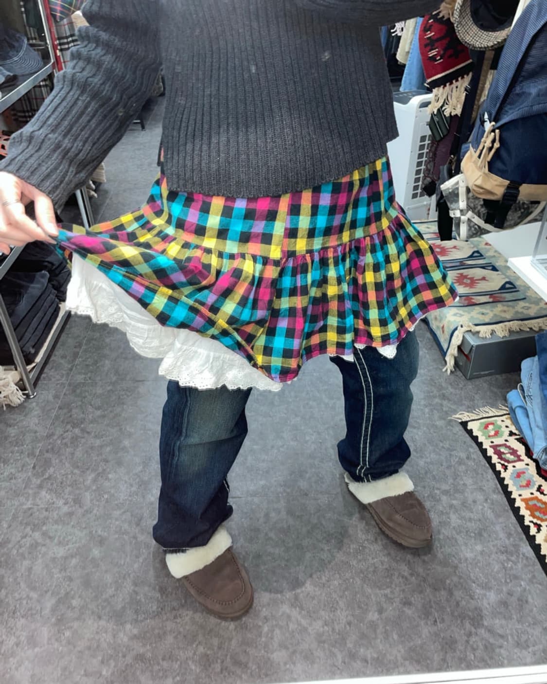 체크 캉캉 레이스 치마  상품이미지2