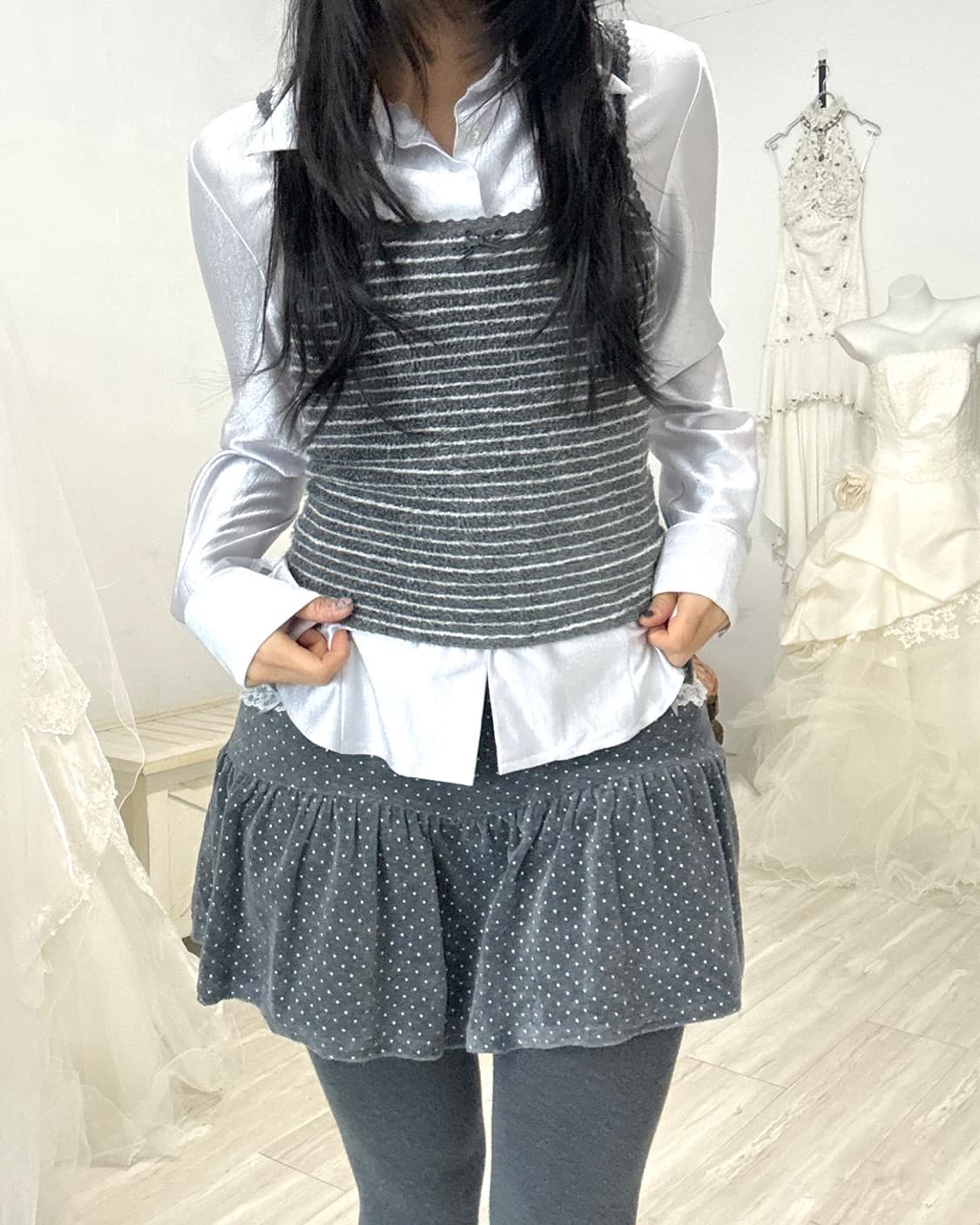 Gray Dot Pleated Mini Skirt 상품이미지7