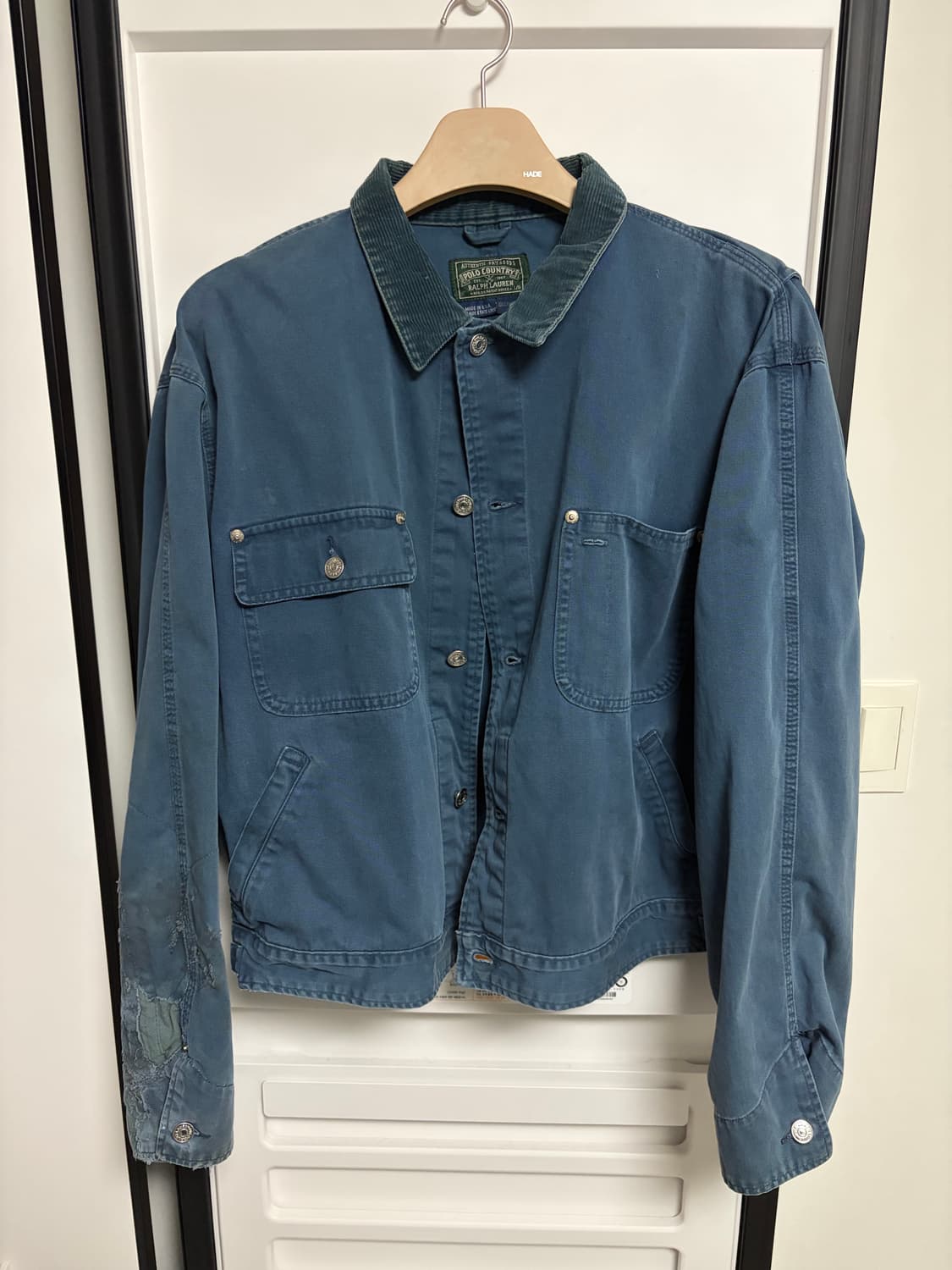 [L] 80s 빈티지 폴로 덩가리 자켓 블루 보로 디테일 polo 상품이미지1