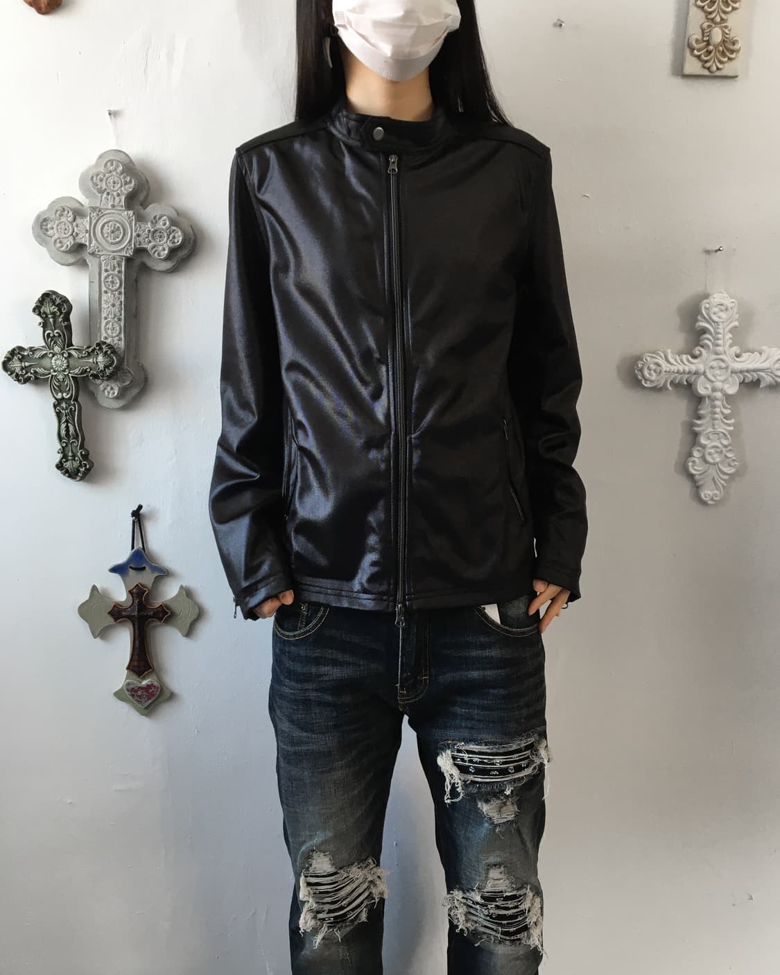 Glossy high neck zip up 상품이미지1