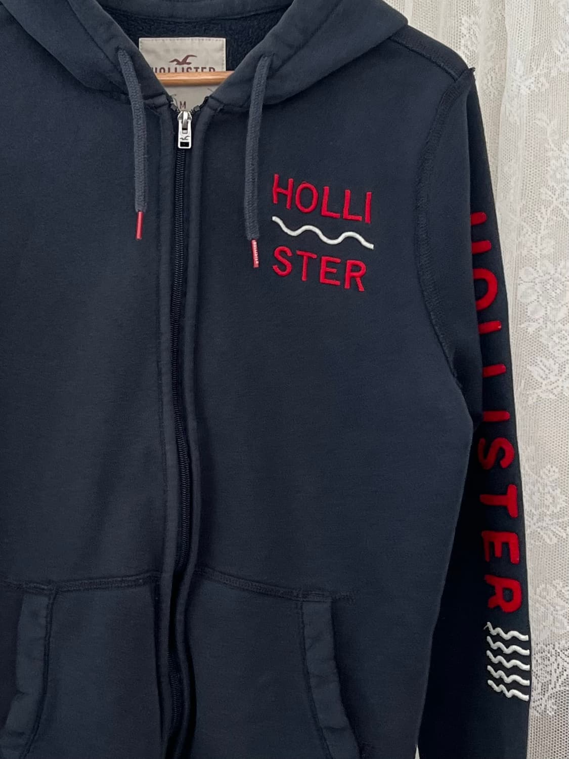 M) 홀리스터 빈티지 기모 후드 집업 네이비 상품이미지3