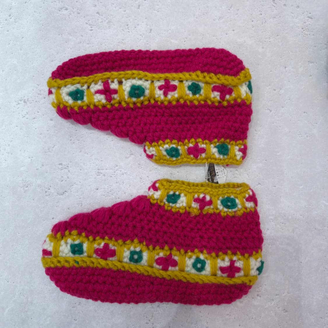 핑크 옐로우 손뜨개 코바늘 니트 빈티지 룸슈즈 상품이미지2