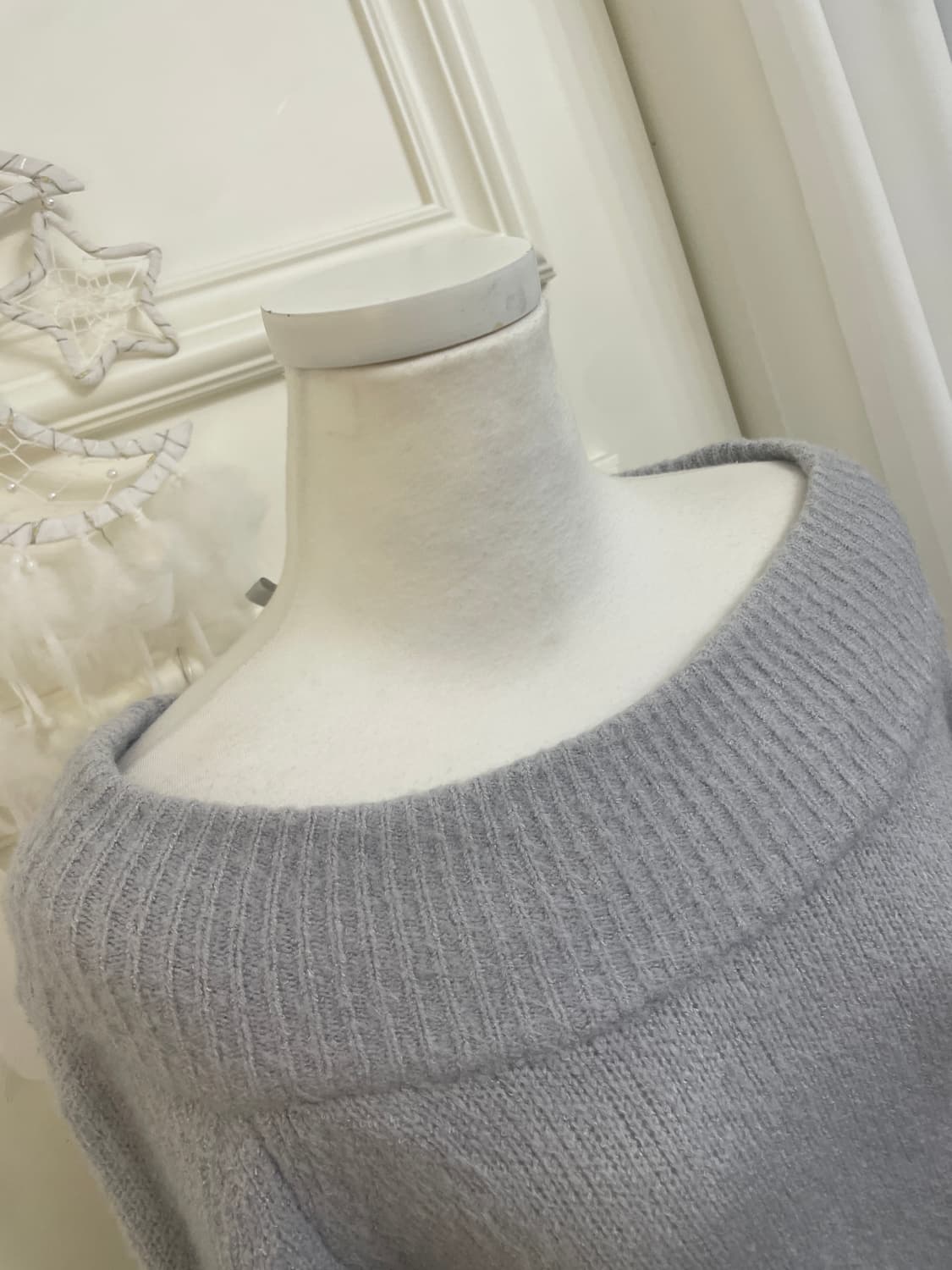 blue gray back bow point off-shoulder sw 상품이미지7