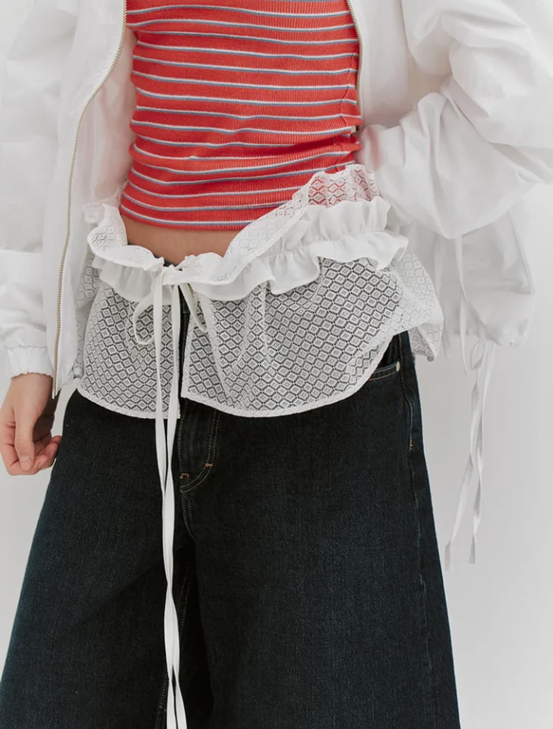 민더리 레이스 셔링 스커트 화이트 상품이미지1