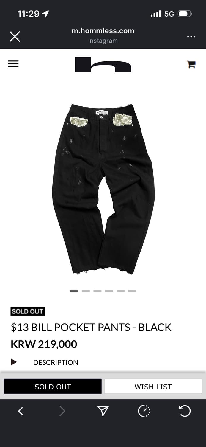 $13 Bill Pocket Pants Black 상품이미지5