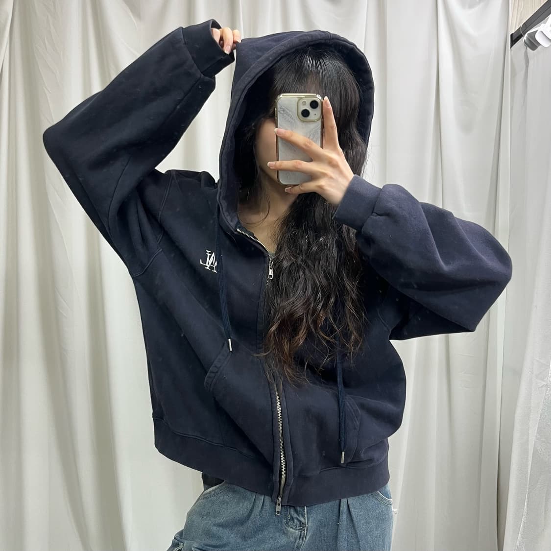 WOOALONG navy 2way hood zip-up 상품이미지1