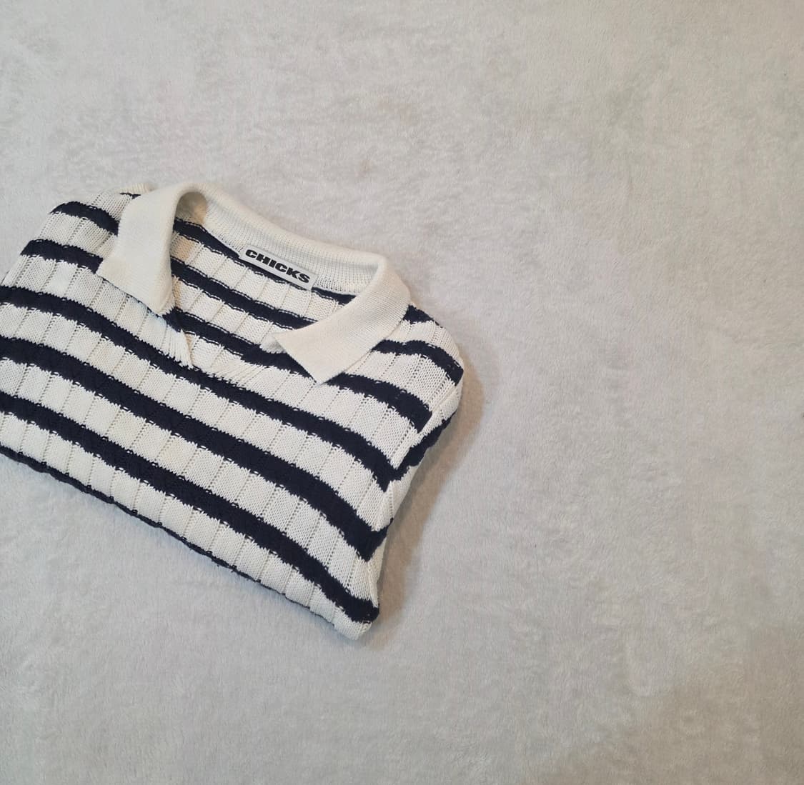 (여성) 줄무늬 크롭 숏 넥카라 울 니트 상품이미지7